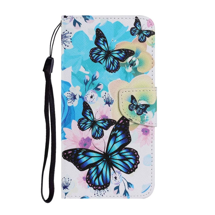Pattern Printing Full-Protection Leather Wallet Stand Cell Phone Cover Case for Samsung Galaxy S21 FE - Blue Butterflies - 2