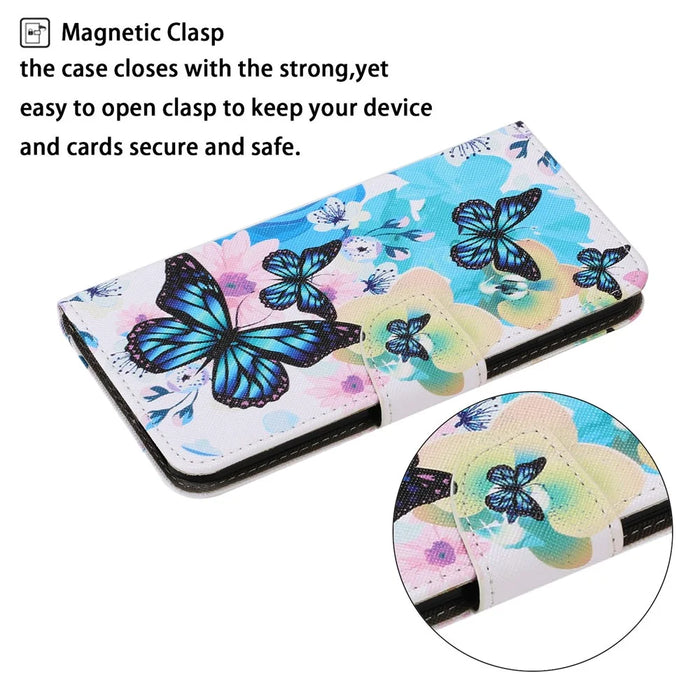 Pattern Printing Full-Protection Leather Wallet Stand Cell Phone Cover Case for Samsung Galaxy S21 FE - Blue Butterflies - 4