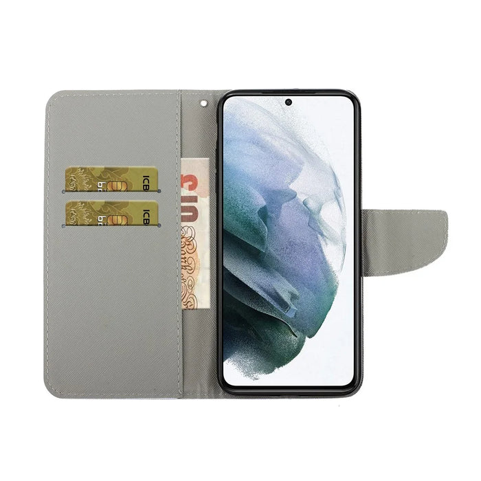 Pattern Printing Full-Protection Leather Wallet Stand Cell Phone Cover Case for Samsung Galaxy S21 FE - Blue Butterflies - 7