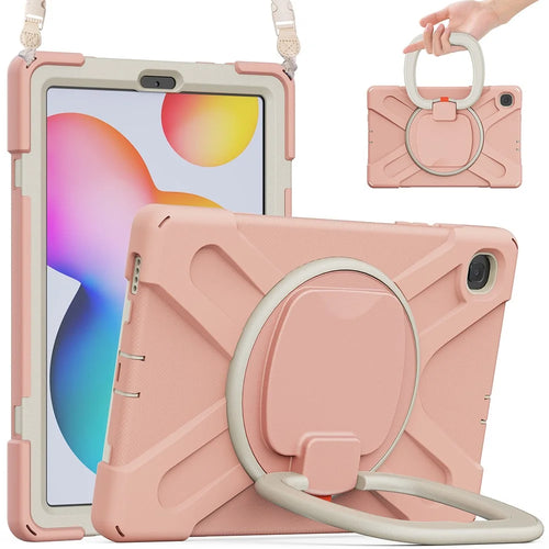 For Samsung Galaxy Tab S6 Lite (2020) P610, P615 / S6 Lite (2022) / (2024) P620 Case Kickstand Tablet Cover with Shoulder Strap - Pink / White - 1