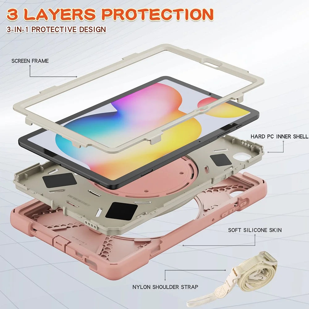 For Samsung Galaxy Tab S6 Lite (2020) P610, P615 / S6 Lite (2022) / (2024) P620 Case Kickstand Tablet Cover with Shoulder Strap - Pink / White - 2