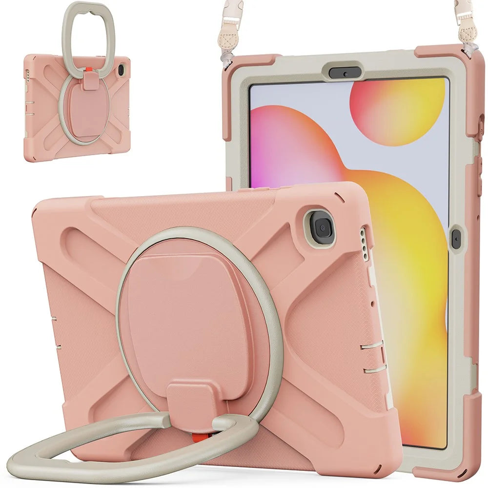 For Samsung Galaxy Tab S6 Lite (2020) P610, P615 / S6 Lite (2022) / (2024) P620 Case Kickstand Tablet Cover with Shoulder Strap - Pink / White - 3