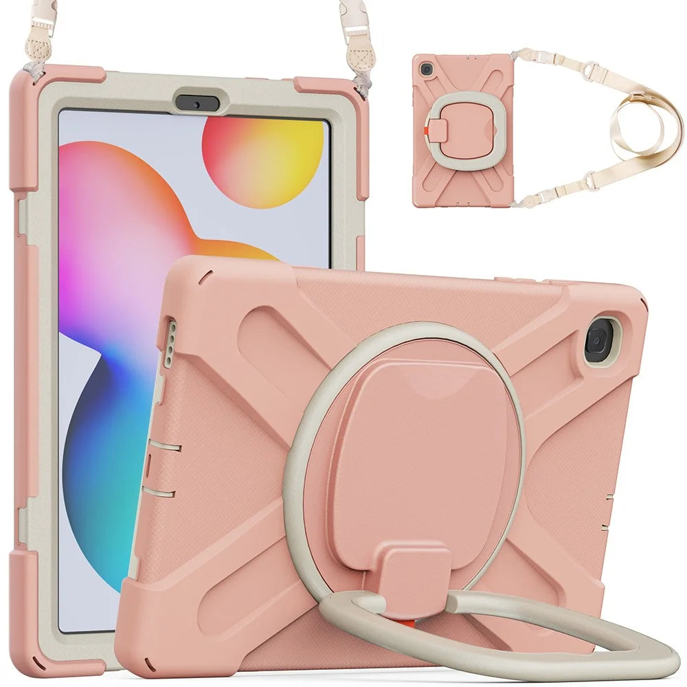 For Samsung Galaxy Tab S6 Lite (2020) P610, P615 / S6 Lite (2022) / (2024) P620 Case Kickstand Tablet Cover with Shoulder Strap - Pink / White - 4