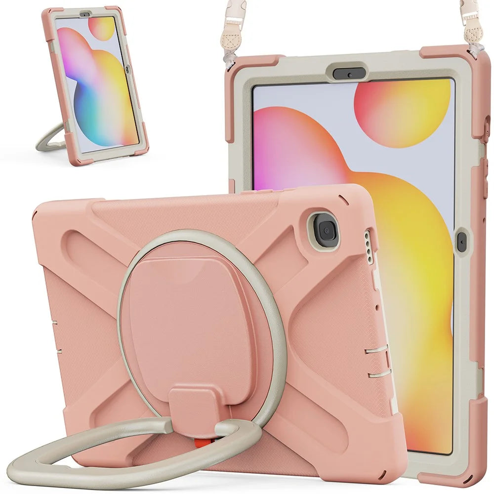 For Samsung Galaxy Tab S6 Lite (2020) P610, P615 / S6 Lite (2022) / (2024) P620 Case Kickstand Tablet Cover with Shoulder Strap - Pink / White - 5