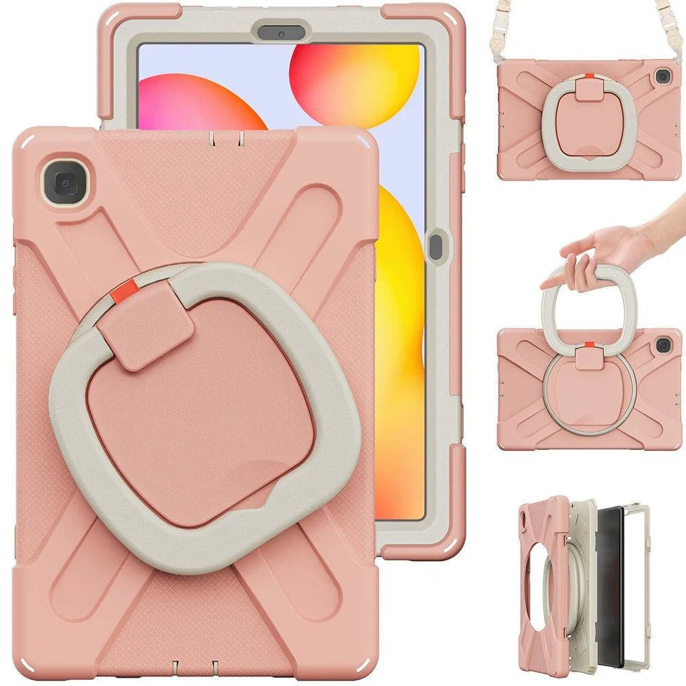 For Samsung Galaxy Tab S6 Lite (2020) P610, P615 / S6 Lite (2022) / (2024) P620 Case Kickstand Tablet Cover with Shoulder Strap - Pink / White - 6