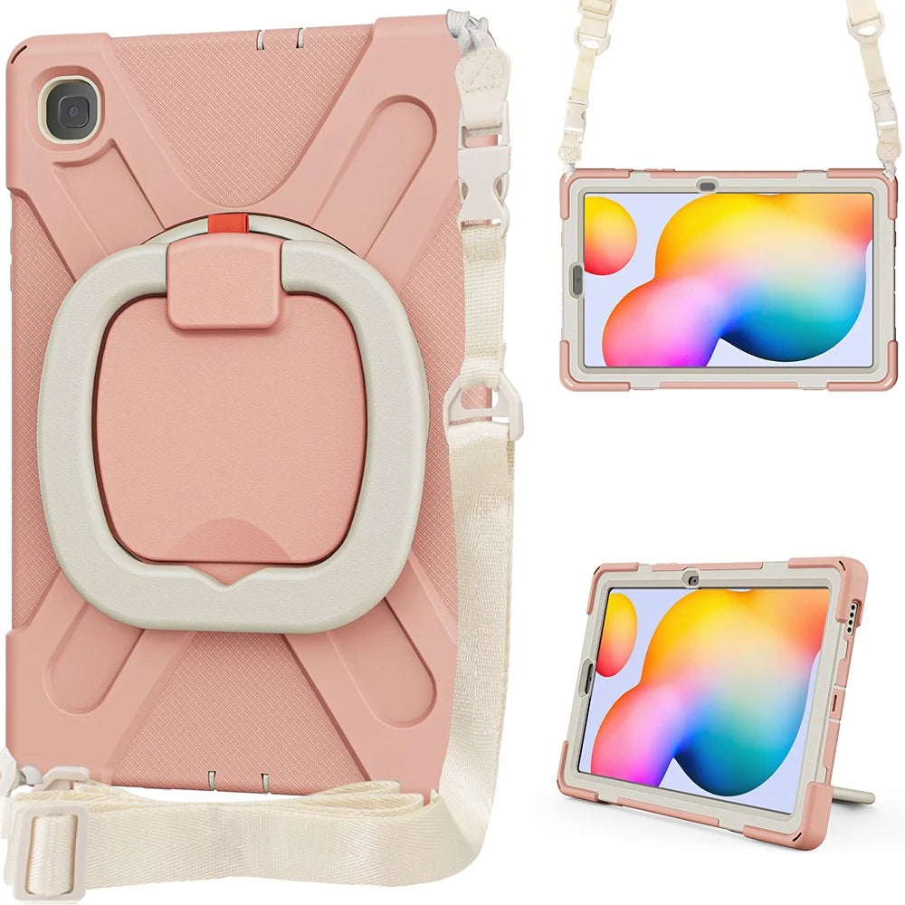 For Samsung Galaxy Tab S6 Lite (2020) P610, P615 / S6 Lite (2022) / (2024) P620 Case Kickstand Tablet Cover with Shoulder Strap - Pink / White - 7