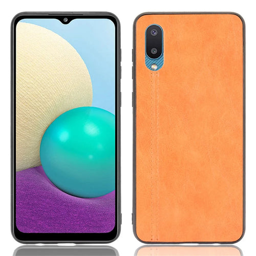 Stitching Line PU Leather Coated PC+TPU Cover Case for Samsung Galaxy M02/A02 - Yellow - 1