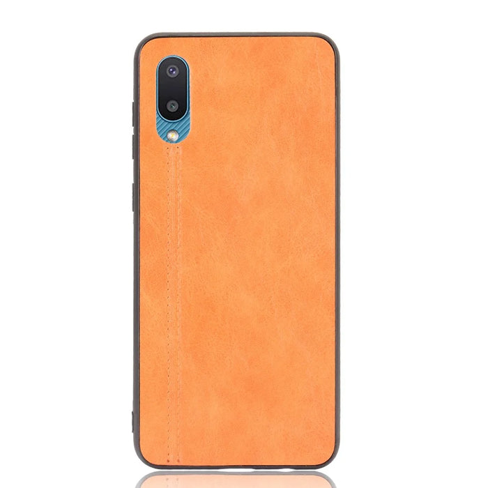 Stitching Line PU Leather Coated PC+TPU Cover Case for Samsung Galaxy M02/A02 - Yellow - 2