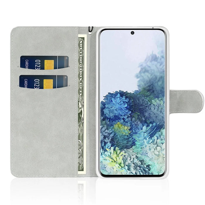 Wallet Stand Design Glittery Powder Splicing Leather Case with Hand Strap for Samsung Galaxy S21 FE - Black - 7