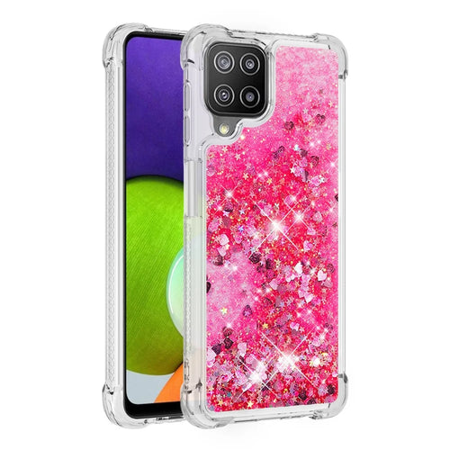 Liquid Shiny Quicksand Case For Samsung Galaxy A22 4G (EU Version) Soft TPU Phone Cover - Pink Hearts - 1