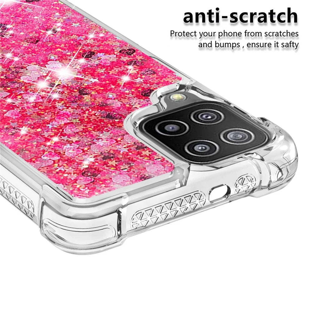 Liquid Shiny Quicksand Case For Samsung Galaxy A22 4G (EU Version) Soft TPU Phone Cover - Pink Hearts - 2