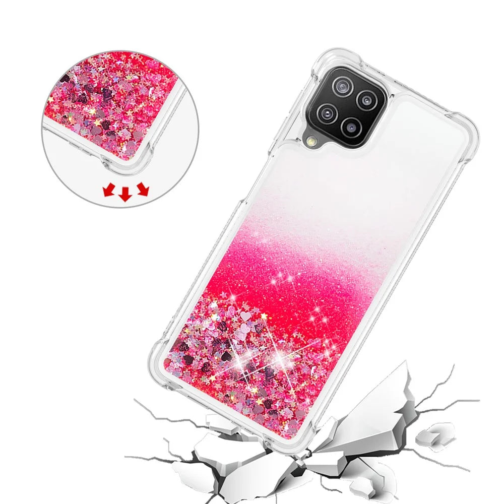 Liquid Shiny Quicksand Case For Samsung Galaxy A22 4G (EU Version) Soft TPU Phone Cover - Pink Hearts - 3
