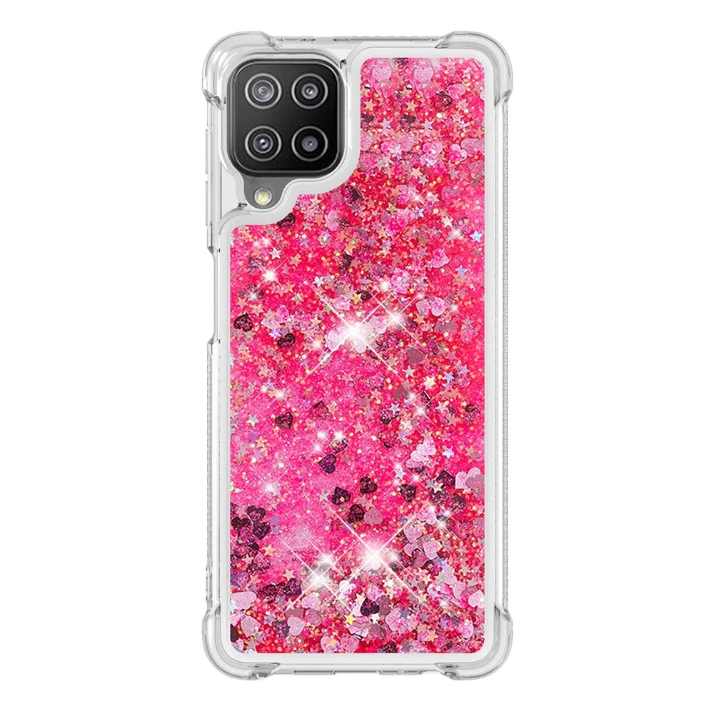 Liquid Shiny Quicksand Case For Samsung Galaxy A22 4G (EU Version) Soft TPU Phone Cover - Pink Hearts - 4