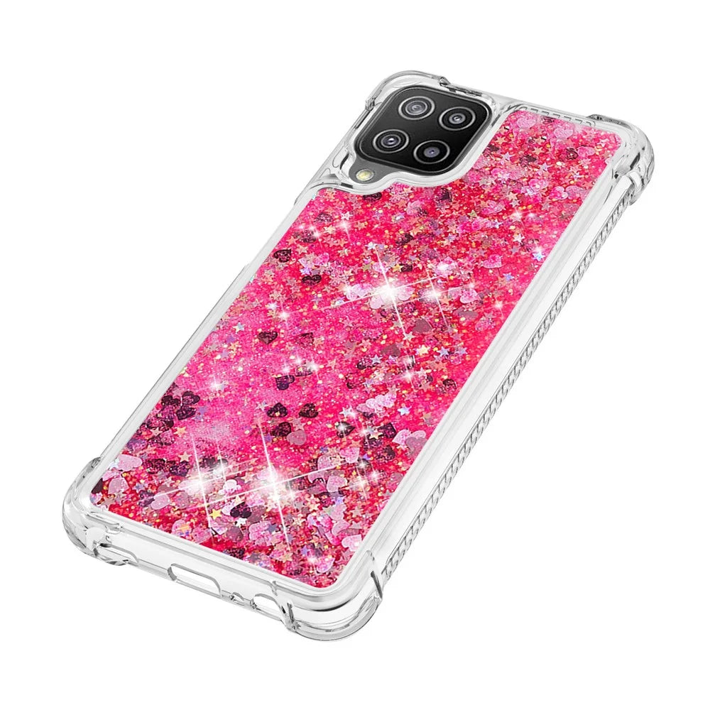 Liquid Shiny Quicksand Case For Samsung Galaxy A22 4G (EU Version) Soft TPU Phone Cover - Pink Hearts - 5