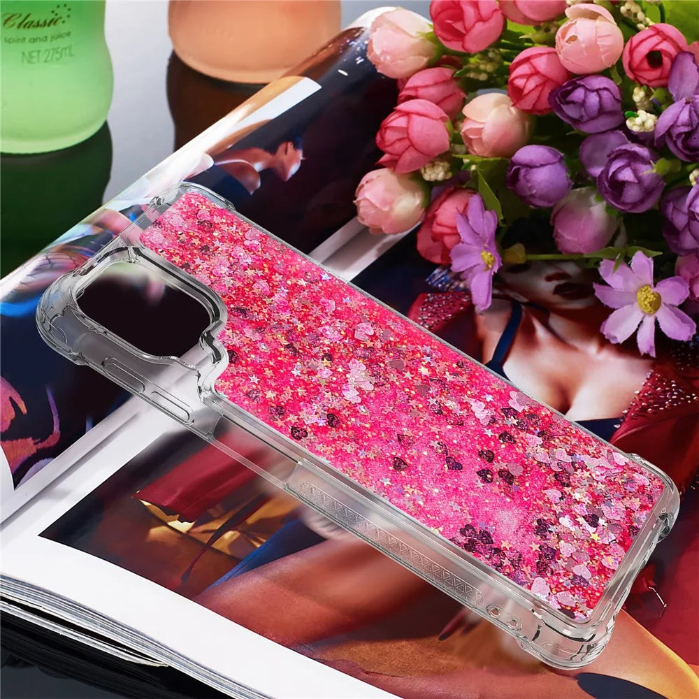 Liquid Shiny Quicksand Case For Samsung Galaxy A22 4G (EU Version) Soft TPU Phone Cover - Pink Hearts - 6