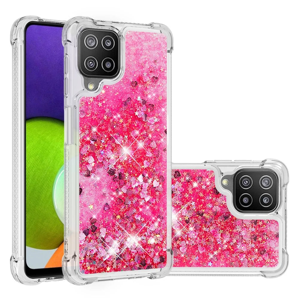 Liquid Shiny Quicksand Case For Samsung Galaxy A22 4G (EU Version) Soft TPU Phone Cover - Pink Hearts - 7