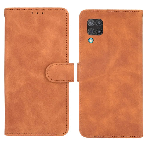 Silky Touch Leather Wallet Phone Cover Stand Case for Samsung Galaxy M12/F12 - Brown - 1