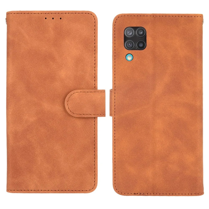 Silky Touch Leather Wallet Phone Cover Stand Case for Samsung Galaxy M12/F12 - Brown - 1