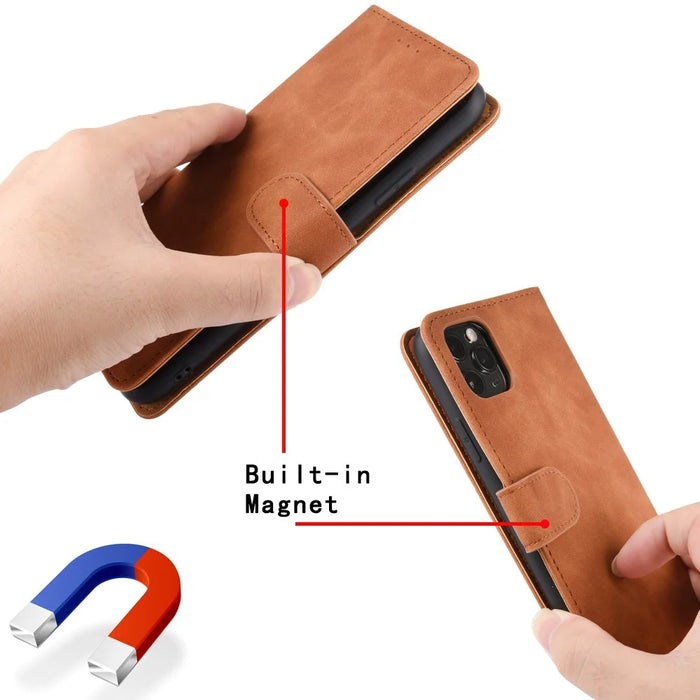 Silky Touch Leather Wallet Phone Cover Stand Case for Samsung Galaxy M12/F12 - Brown - 3