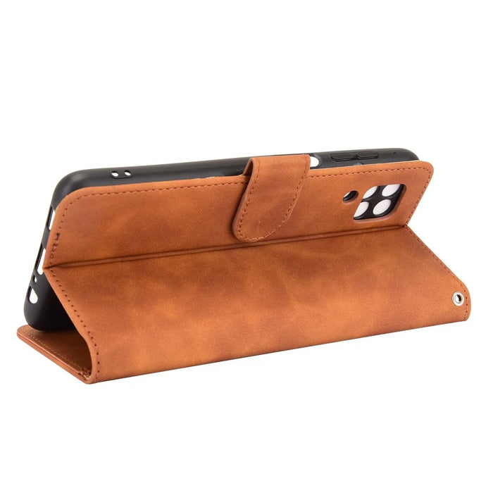 Silky Touch Leather Wallet Phone Cover Stand Case for Samsung Galaxy M12/F12 - Brown - 5