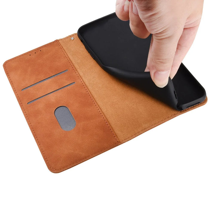 Silky Touch Leather Wallet Phone Cover Stand Case for Samsung Galaxy M12/F12 - Brown - 6