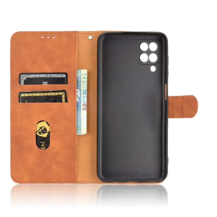 Silky Touch Leather Wallet Phone Cover Stand Case for Samsung Galaxy M12/F12 - Brown - 7