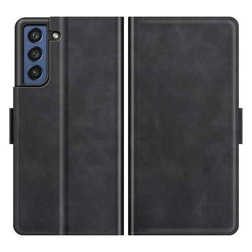 Wallet PU Leather Phone Stand Case Shell with Magnetic Clasp Closure for Samsung Galaxy S21 FE - Black - 1