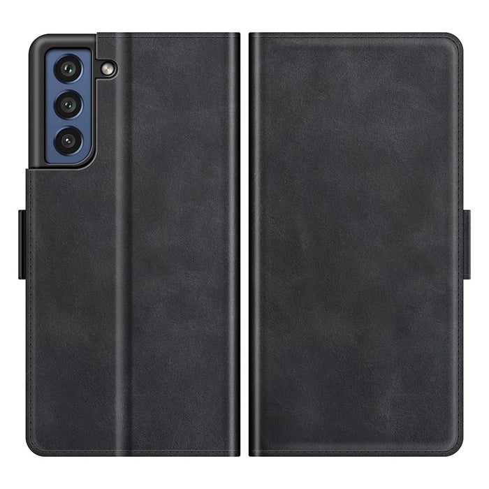 Wallet PU Leather Phone Stand Case Shell with Magnetic Clasp Closure for Samsung Galaxy S21 FE - Black - 1