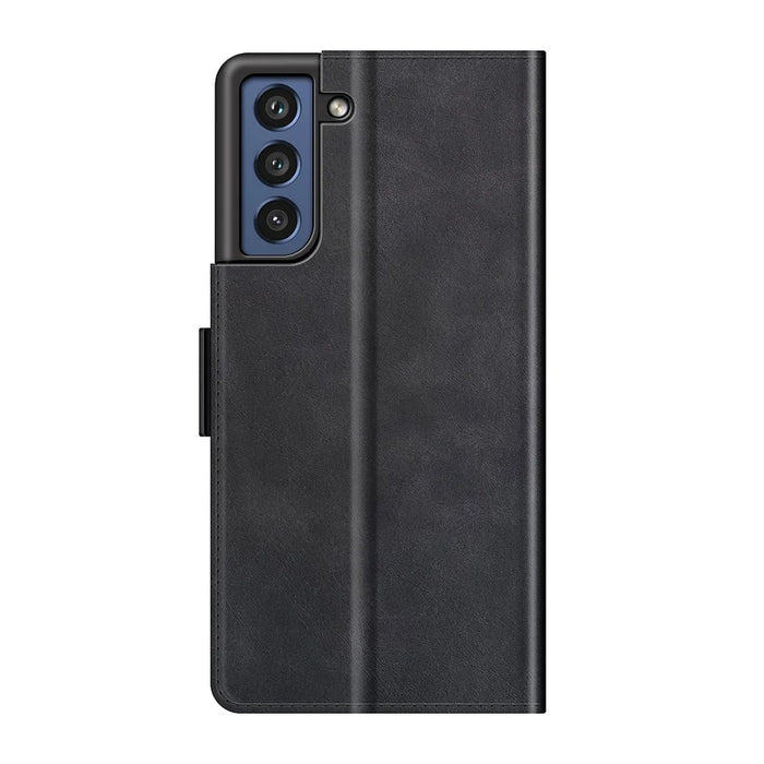 Wallet PU Leather Phone Stand Case Shell with Magnetic Clasp Closure for Samsung Galaxy S21 FE - Black - 3