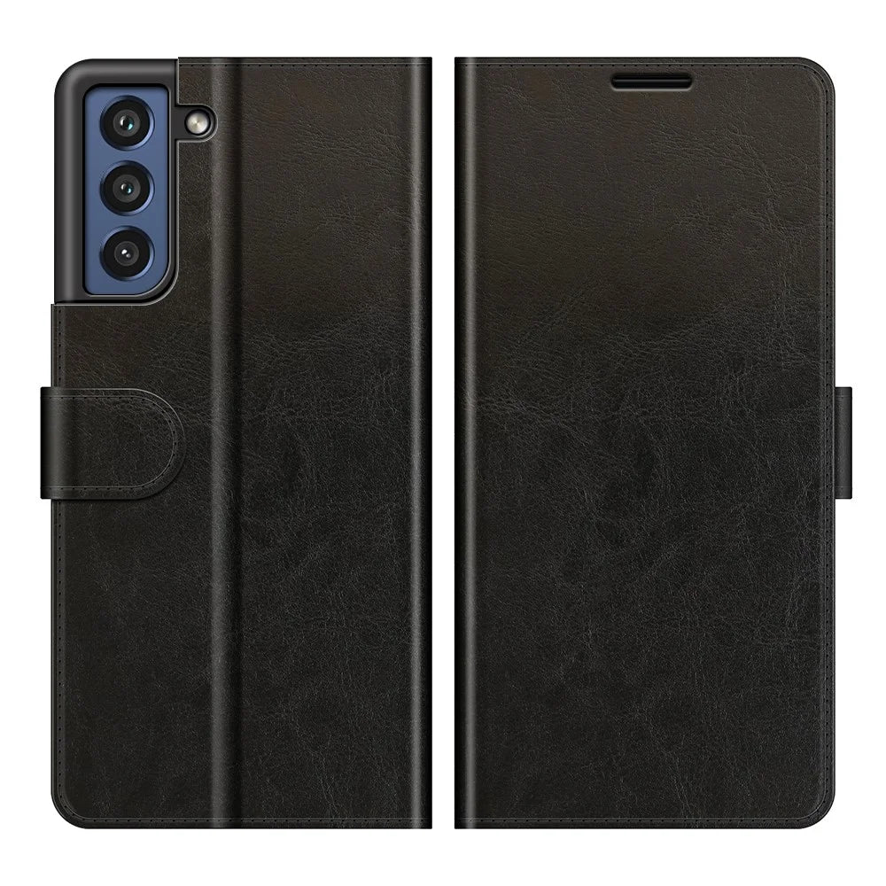 Crazy Horse Texture Leather Stand Case with Wallet for Samsung Galaxy S21 FE - Black - 1