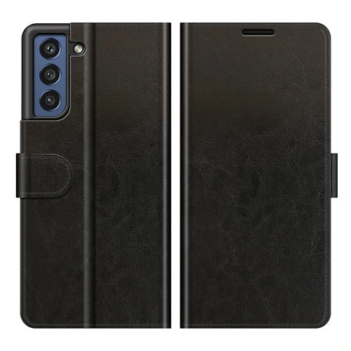 Crazy Horse Texture Leather Stand Case with Wallet for Samsung Galaxy S21 FE - Black - 1