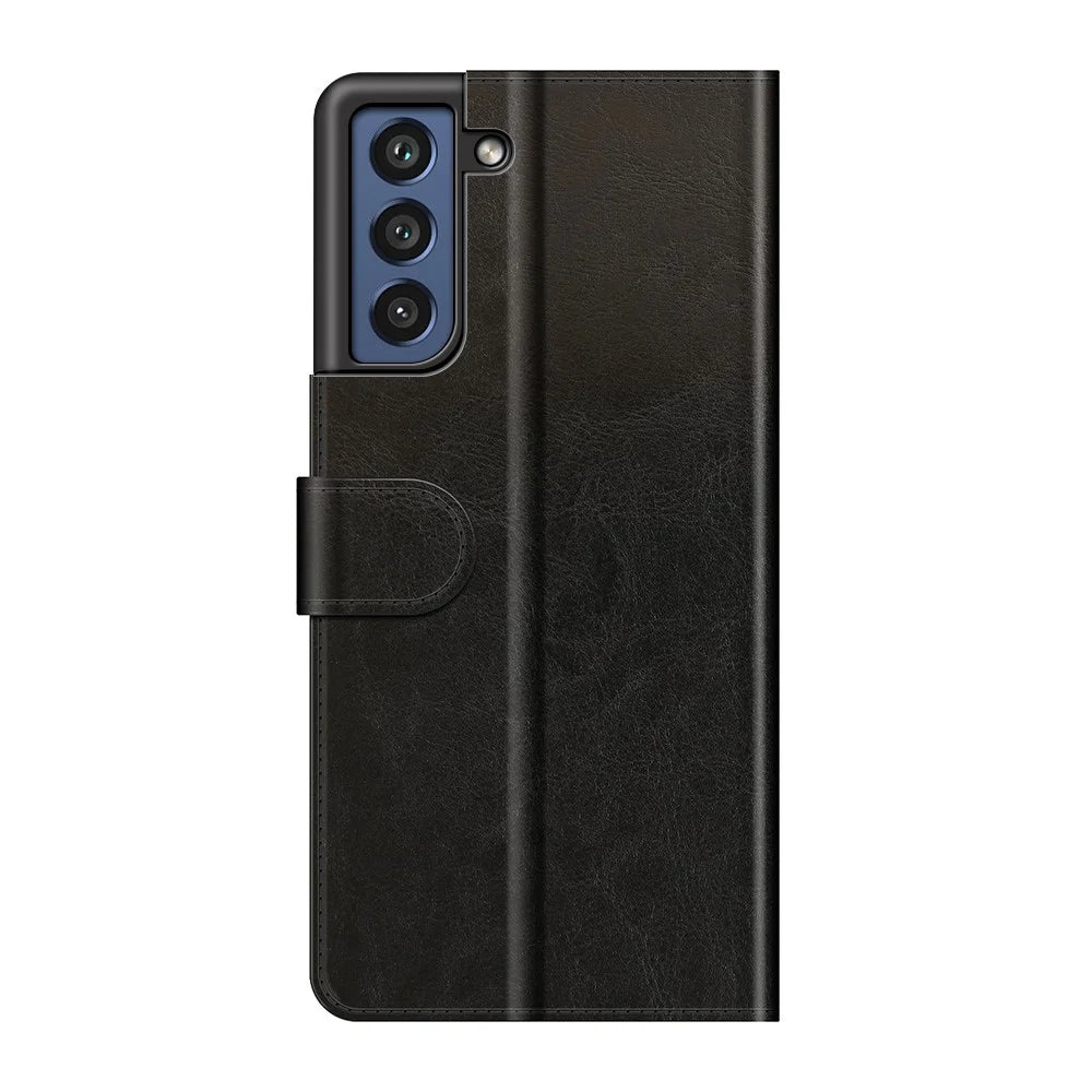 Crazy Horse Texture Leather Stand Case with Wallet for Samsung Galaxy S21 FE - Black - 3