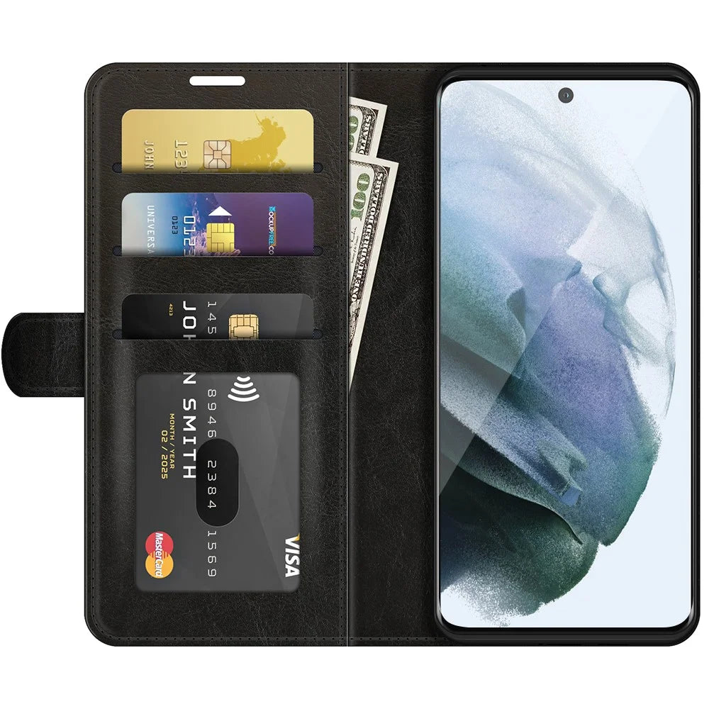 Crazy Horse Texture Leather Stand Case with Wallet for Samsung Galaxy S21 FE - Black - 4