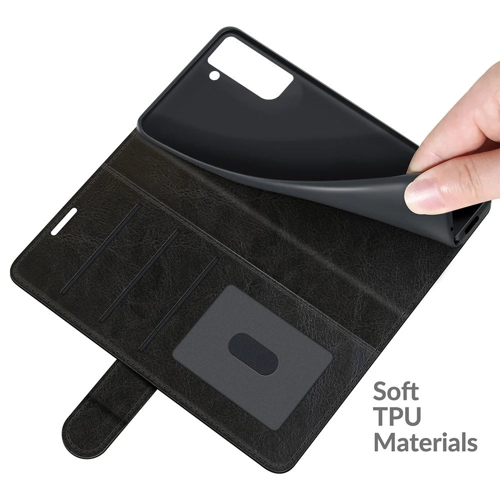 Crazy Horse Texture Leather Stand Case with Wallet for Samsung Galaxy S21 FE - Black - 7