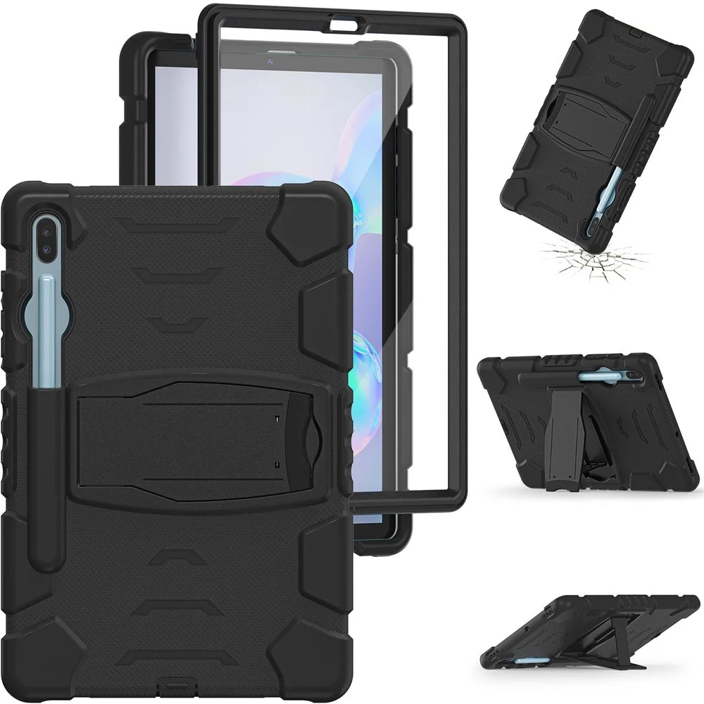 Impact Resistant PC + Soft Silicone Tablet Cover Case with Kickstand for Samsung Galaxy Tab S6 SM-T860 (Wi-Fi)/SM-T865 (LTE)/SM-T867 - Black/Black - 1