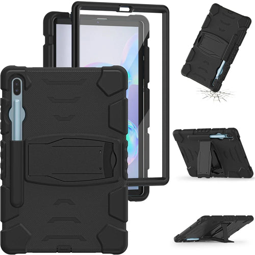 Impact Resistant PC + Soft Silicone Tablet Cover Case with Kickstand for Samsung Galaxy Tab S6 SM-T860 (Wi-Fi)/SM-T865 (LTE)/SM-T867 - Black/Black - 1