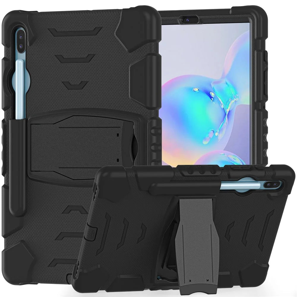 Impact Resistant PC + Soft Silicone Tablet Cover Case with Kickstand for Samsung Galaxy Tab S6 SM-T860 (Wi-Fi)/SM-T865 (LTE)/SM-T867 - Black/Black - 2