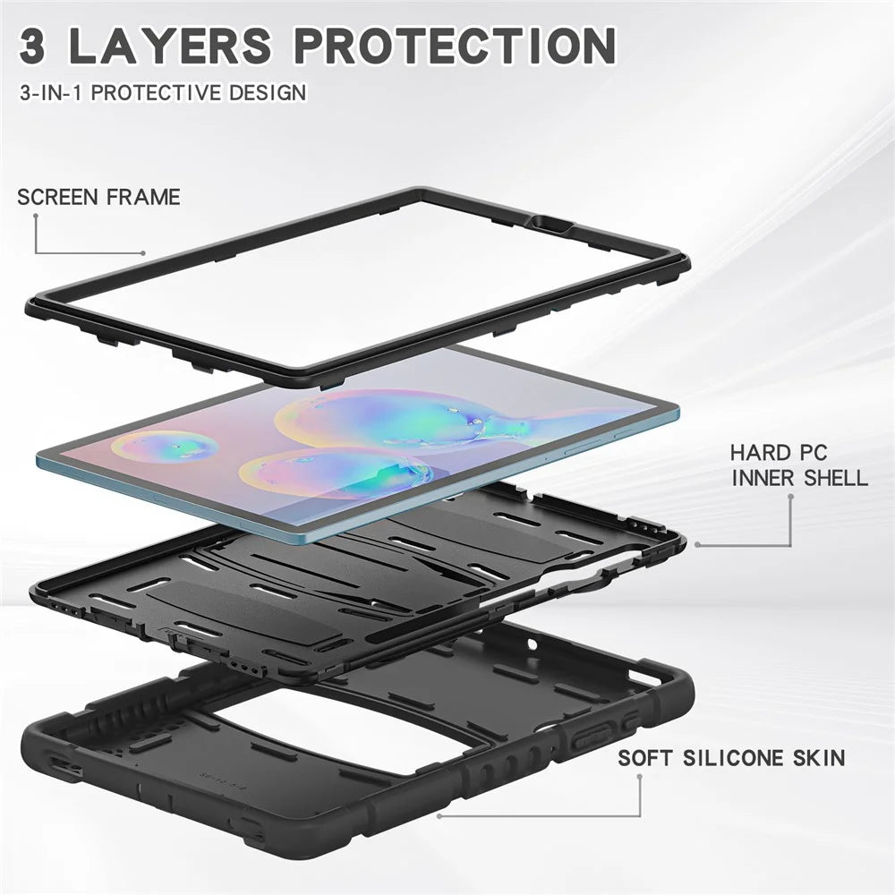 Impact Resistant PC + Soft Silicone Tablet Cover Case with Kickstand for Samsung Galaxy Tab S6 SM-T860 (Wi-Fi)/SM-T865 (LTE)/SM-T867 - Black/Black - 3