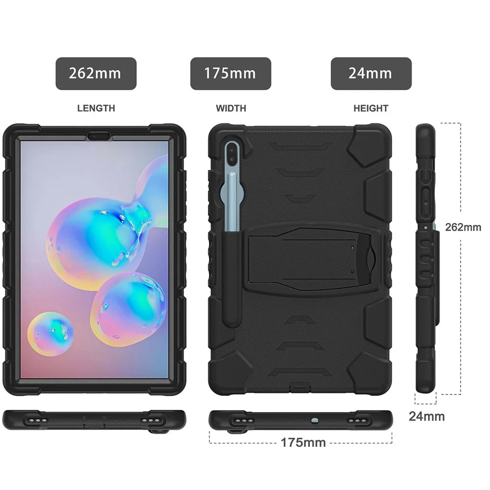 Impact Resistant PC + Soft Silicone Tablet Cover Case with Kickstand for Samsung Galaxy Tab S6 SM-T860 (Wi-Fi)/SM-T865 (LTE)/SM-T867 - Black/Black - 4