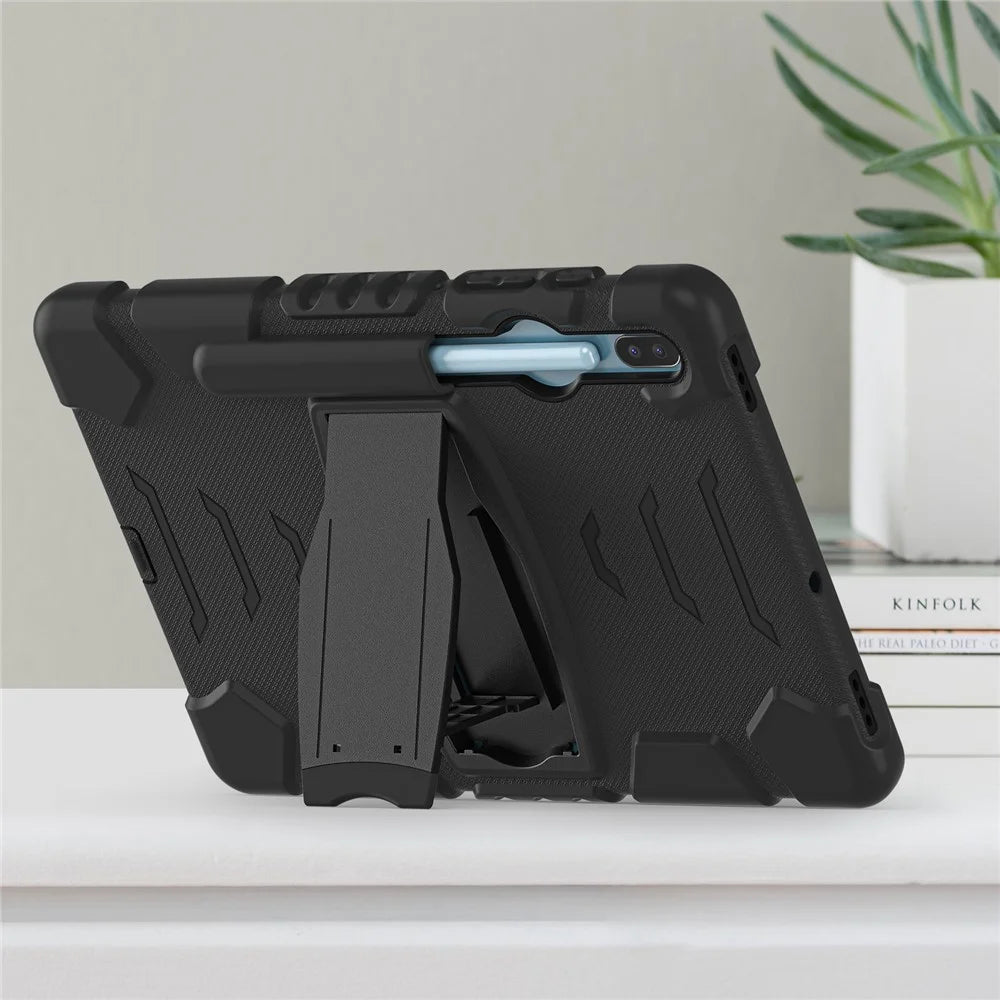 Impact Resistant PC + Soft Silicone Tablet Cover Case with Kickstand for Samsung Galaxy Tab S6 SM-T860 (Wi-Fi)/SM-T865 (LTE)/SM-T867 - Black/Black - 7