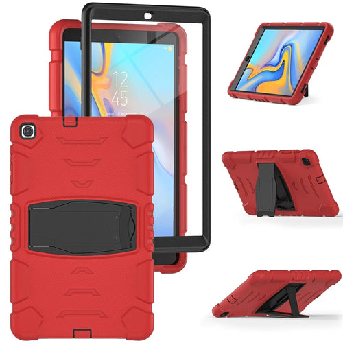 For Samsung Galaxy Tab A 10.1 (2019) SM-T510 (Wi-Fi) / SM-T515 (LTE) Tablet Case PC + Silicone Kickstand Cover - Red / Black - 1