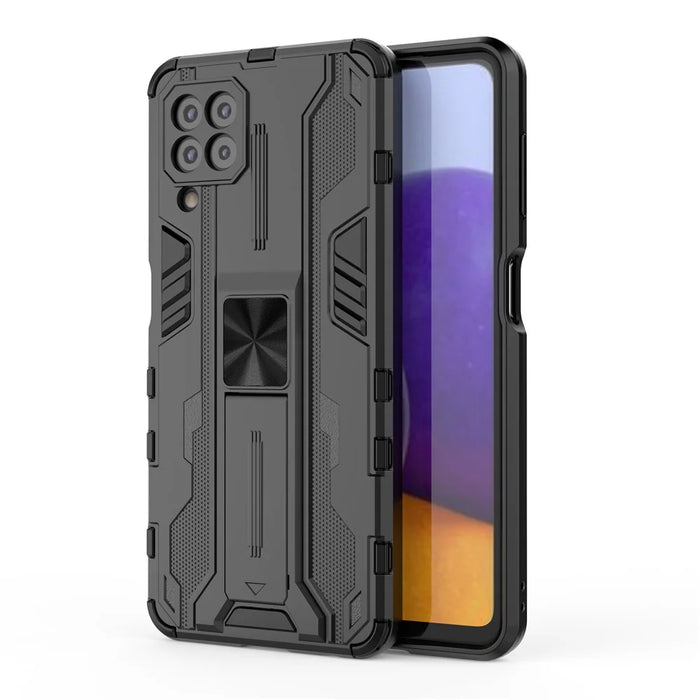 PC + TPU Hybrid Phone Case Impact Resistant Protective Cover with Kickstand for Samsung Galaxy A22 4G (EU Version) - Black - 1