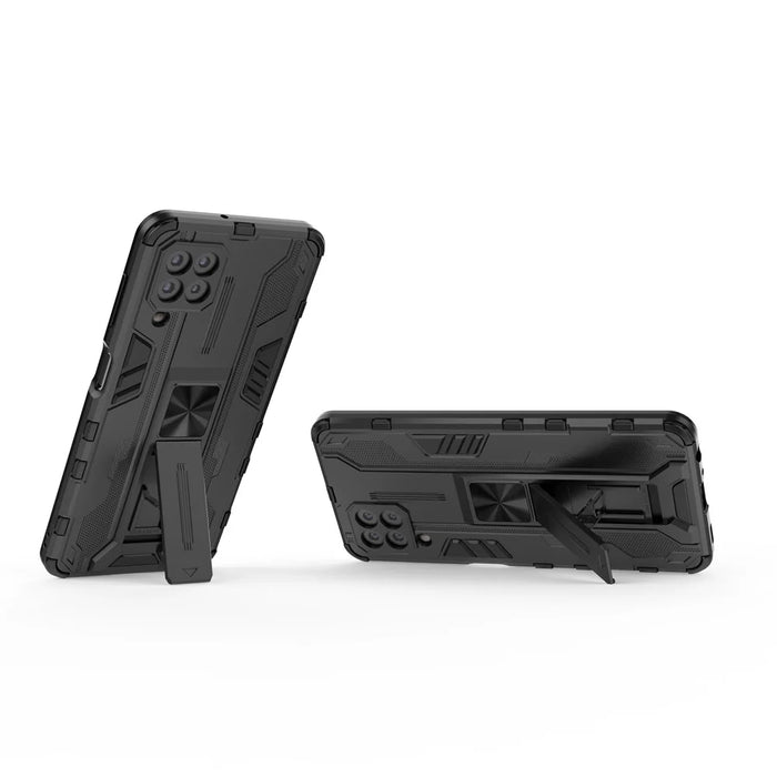 PC + TPU Hybrid Phone Case Impact Resistant Protective Cover with Kickstand for Samsung Galaxy A22 4G (EU Version) - Black - 2