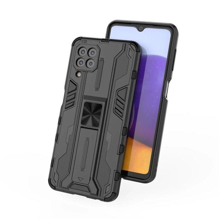 PC + TPU Hybrid Phone Case Impact Resistant Protective Cover with Kickstand for Samsung Galaxy A22 4G (EU Version) - Black - 3