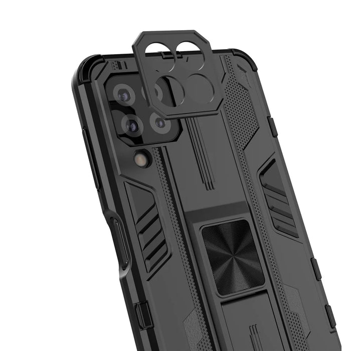 PC + TPU Hybrid Phone Case Impact Resistant Protective Cover with Kickstand for Samsung Galaxy A22 4G (EU Version) - Black - 4