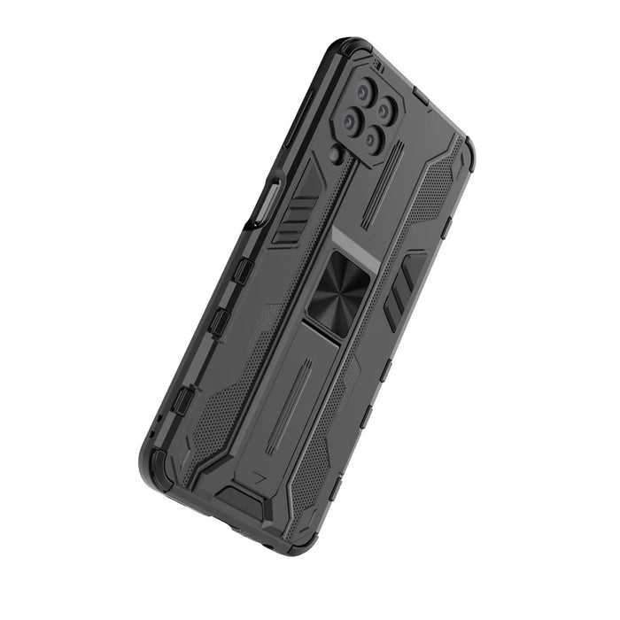 PC + TPU Hybrid Phone Case Impact Resistant Protective Cover with Kickstand for Samsung Galaxy A22 4G (EU Version) - Black - 6