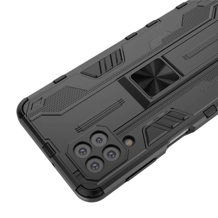 PC + TPU Hybrid Phone Case Impact Resistant Protective Cover with Kickstand for Samsung Galaxy A22 4G (EU Version) - Black - 7
