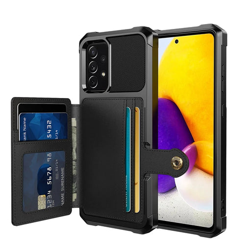 Leather Coated TPU Protector Cover with Kickstand and Card Holder [Built-in Magnetic Sheet] ZM03 for Samsung Galaxy A52 4G/5G / A52s 5G - Black - 1