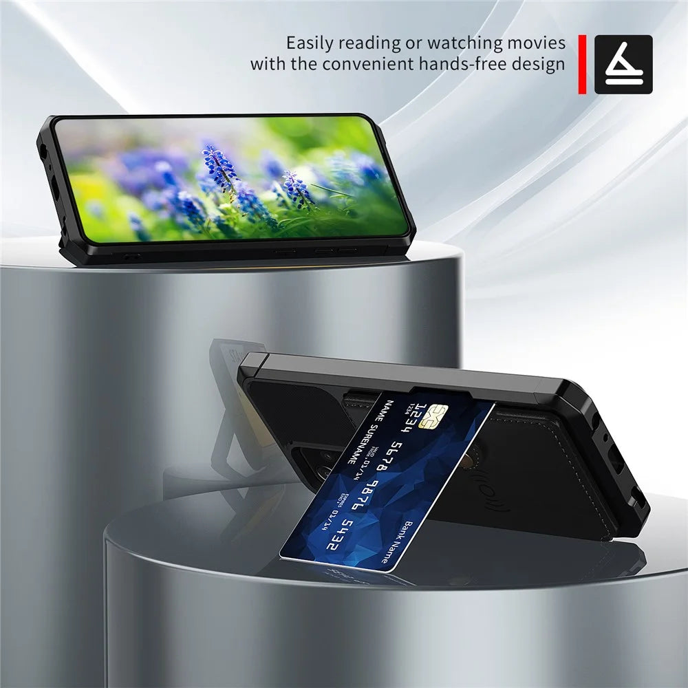 Leather Coated TPU Protector Cover with Kickstand and Card Holder [Built-in Magnetic Sheet] ZM03 for Samsung Galaxy A52 4G/5G / A52s 5G - Black - 2