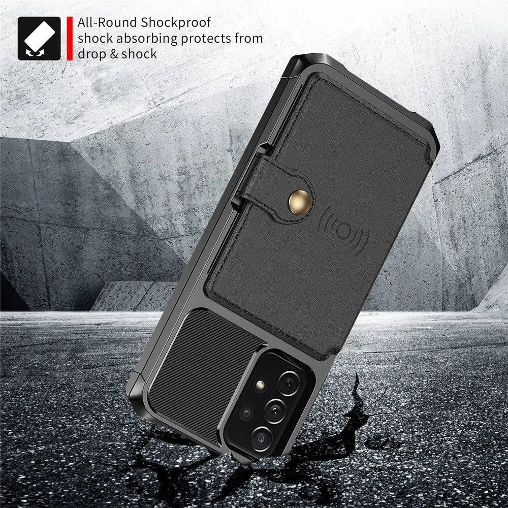 Leather Coated TPU Protector Cover with Kickstand and Card Holder [Built-in Magnetic Sheet] ZM03 for Samsung Galaxy A52 4G/5G / A52s 5G - Black - 3